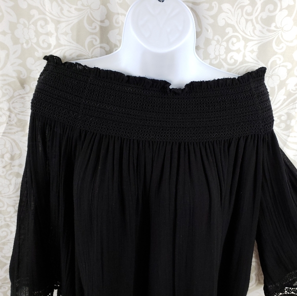 Zara Gauze Off The Shoulder Black Top Size Small - Picture 2 of 8